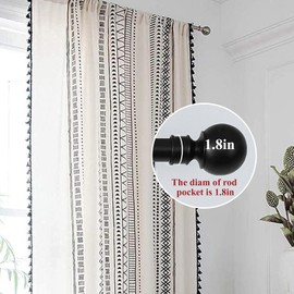 Black and Off White Curtains 96 Inch Length 2 Panels Bohemian Farmhouse Drapes for Living Room Geometric Cotton Linen Semi Sheer Window Curtain Panels with Tassel Rod Pocket Boho Curtains for Bedroom