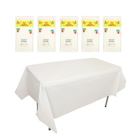 aoozleny Premium Disposable Plastic Tablecloth (54 x 72 inches), Decorative Rectangle White Table Cover for Wedding, Party, Banquet [5 Pack] (White)