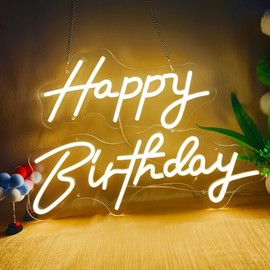 Happy Birthday Neon Sign Large for Backdrop with Remote Control, 32.5 Inch Two-piece Free Combination Big Happy Birthday Neon Light for Wall Decor, LED Sign for Birthday Party Decoration,Warm White