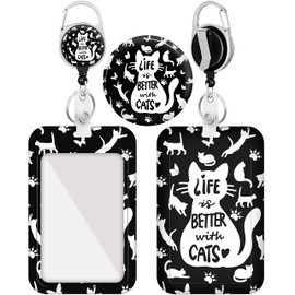 Plifal Badge Holder with Retractable Reel,Cute Funny Cat ID Name Tag Work Badge Clip Heavy Duty Vertical Card Protector Cover Case for Work Office Nurse Student Teacher Women