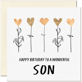 Son Birthday Card - Eco Friendly Elegant Heart Flowers Beautiful Birthday Cards for Son