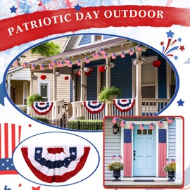 Mindsoft 61 Pcs Independence Day Decorations Outdoor Bunting Flags Set Patriotic Pleated Fan Flag 1.5 x 3 FT Hanging American Flag Banners 4th of July Small American Flags USA String Pennant Flag