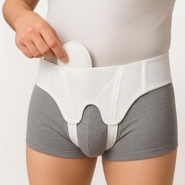 AT Surgical Inguinal Hernia Support Truss – Adjustable White Belt with 2 Removable Compression Pads, Single or Double Side Support for Men and Women (Extra Large)