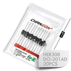 (Pack of 20 Pieces) Chanzon HER308 High Efficiency Rectifier Diode 3A 1000V 50-70ns DO-201AD (DO-27) Axial 3 Amp 1000 Volt Electronic Diodes