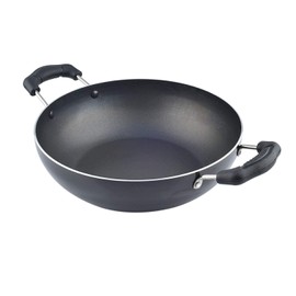 Kadai with Glass Lid All Purpose Pan Nonstick Coating Kadhai Deep Stir Fry for Gas and Induction Cooktop Aluminium Skillet Wok (3mm) 2.2 Ltr Diameter 9.5 Inch