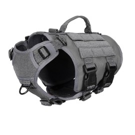 ICEFANG GN3 Tactical Dog Harness with 6X Buckle,Dog Molle Vest with Handle,3/4 Body Coverage,Hook and Loop Panel for ID Patch,No Pulling Front Clip (XS (17"-23" Girth), Wolf Gray)