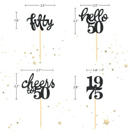 24 Pcs Glitter 50th Birthday Cupcake Toppers for Celebrating Fifty Years Old Birthday Party Decorations (Black2)