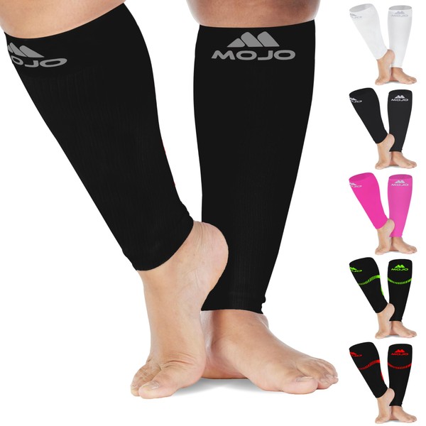 Mojo Compression Socks Footless Calf Sleeves for Men and Women - Effective Relief for Swelling and Shin Splints (20-30mmHg, Black, Medium) - 1 Pair