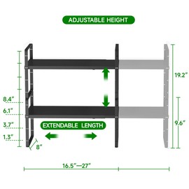 LOCVCDA Expandable Cabinet Organizer Shelf, Adjustable Height Organizer Riser for Kitchen Cabinet Spice Rack Locker Pantry Cupboard Under Sink Countertop Desk Organization Metal Stackable Shelves