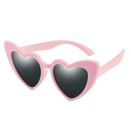 WZWLKJ Love Heart Shaped Sunglasses for Girls Vintage UV 400 Protection Soft Rubber Kids Sunglasses for Holiday Outdoor Beach