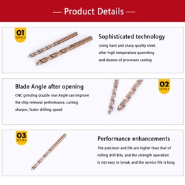 Twist Drill Bits, 10pcs M35 HSS-CO Cobalt Drill Bit Set 1mm-5mm, for Drilling on Stainless Steel, Cast iron, Sheet Metal, Steel Plate, Angle Iron(1mm)