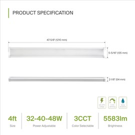 ASD 4ft LED Wraparound Light Fixture - 32-48W 5583LM LED Shop Lights for Garage & Office - 3500K-5000K Adjustable Dimmable Wrap Flush Mount Ceiling Light Kitchen & Workshop - UL DLC