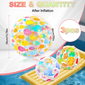 VINEST Pack of 3 35 cm Inflatable Water Balls, Children's Summer Water Balls, Transparent, Large Swimming Pool Toy, for Outdoor Events, Pool, Beach Parties