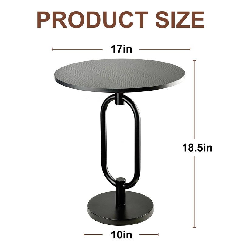17In(W) x19In(H) Black Round Side Table Heavy Duty Modern End