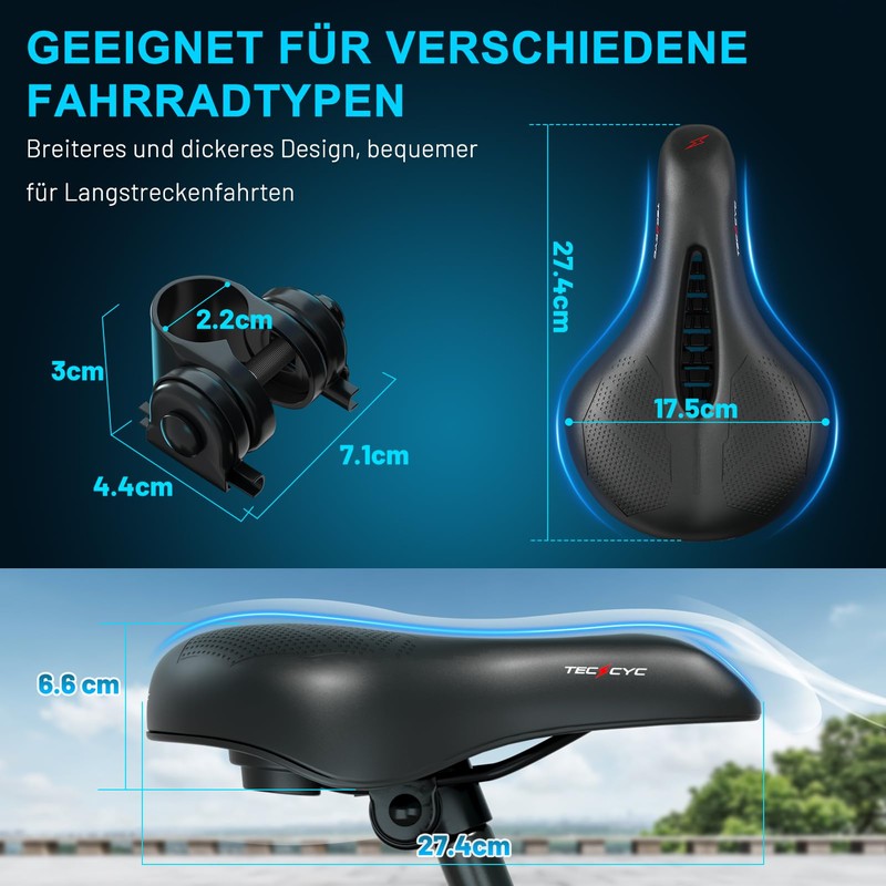 TECHCYC Bicycle Saddle with Comfortable Soft Memory Foam, Bicycle Saddle