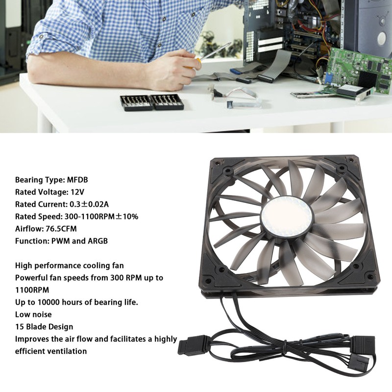 140mm PWM ARGB Fan Ultra Thin 15mm MFDB Dynamic Pressure