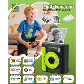 Mgaolo Kids Camera with Instant Print, Thermal Printing Digital Camera Gift for 3-12 Years Old Children, Safe Ink-Free Design, Toy for Creativity & Learning (Black)