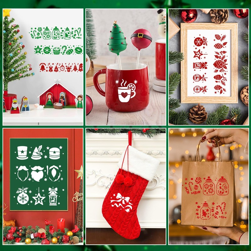 SRIZIAN 24pcs Christmas Painting Stencils for Crafts Reusable