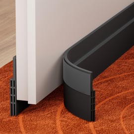 GroTheory 2 Pack Door Draft Stopper, Under Door Draft Blocker, Soundproof Weather Stripping Door Seal, 2"" W x 39"" L, Black
