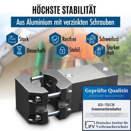 KD-TECH Stabiler Sonnenschirmhalter - Sonnenschirmständer für Balkon eckige Geländer - sichere Sonnenschirmbefestigung ohne Bohren