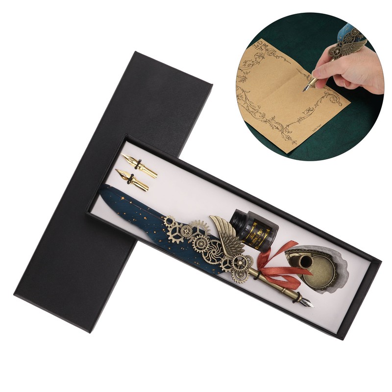 Quill Pen and Ink Set Vintage Style Glossy Writting Stainless