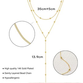 Hebterrka Gold Chain for Women, Delicate Long Necklace, 14k Gold-Plated/Silver, Y-Shaped, Layered Pearl Chain, Trendy Simple Jewellery for Women, 14k Gold Plated/Silver