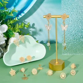 UNICRAFTALE Pack of 24 12 Styles Golden Stud Earrings Findings 304 Stainless Steel Stud Component with Bow Butterfly Stopper 0.7 mm Pin Mixed Shapes Earring for Jewellery Making, Hole 1 mm