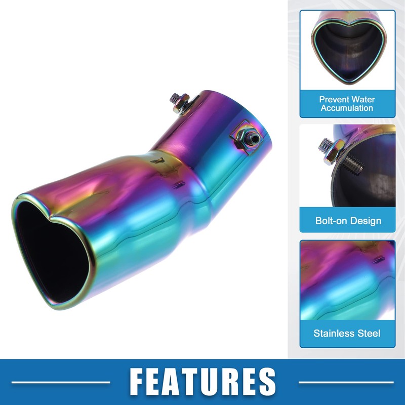 X AUTOHAUX Car Curved Exhaust Tip Pipe Heart Shape 2.36"