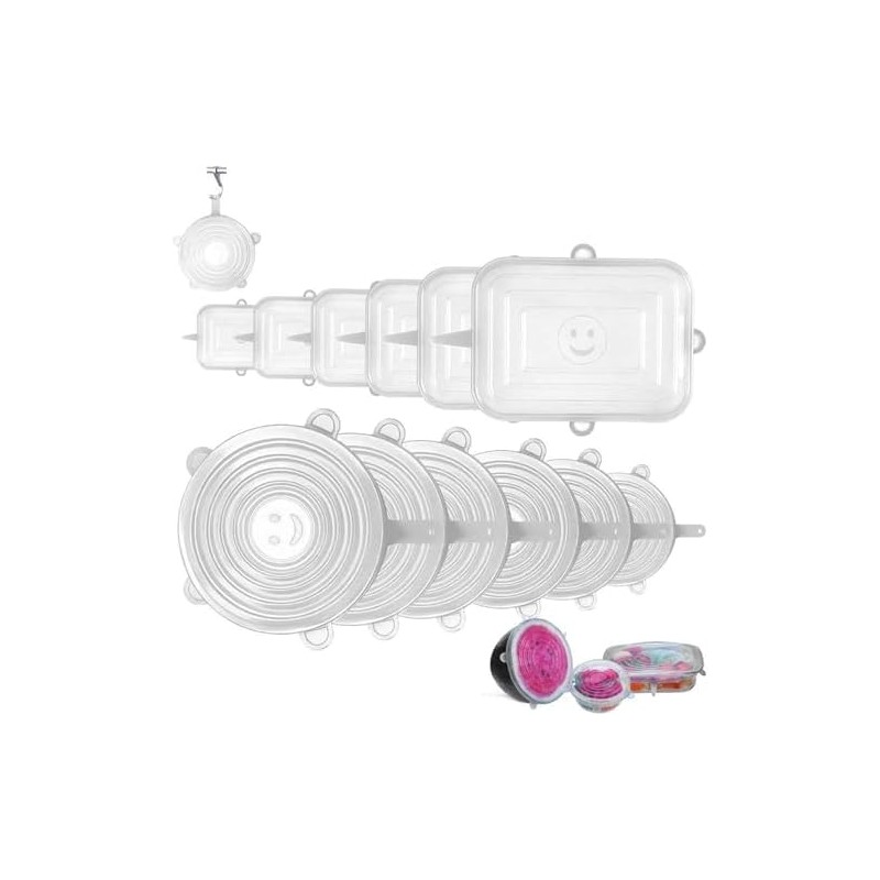 12 Piezas Tapas De Silicona Elásticas Reutilizables, 6 Redondas Y