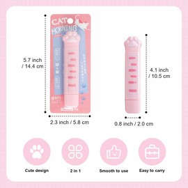 Yeanifeana Cinta correctora 2 en 1 White Out y cinta adhesiva de doble cara, cinta correctora y pegamento de puntos, estética, bonita pata de gato, para la escuela, casa, suministros de oficina (3)