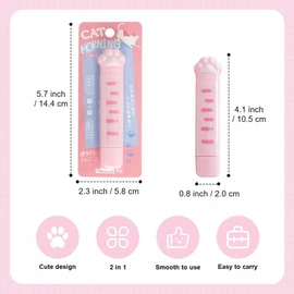 Yeanifeana Cinta correctora 2 en 1 White Out y cinta adhesiva de doble cara, cinta correctora y pegamento de puntos, estética, bonita pata de gato, para la escuela, casa, suministros de oficina (3)