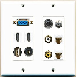 RiteAV - (SVGA Plate 2 HDMI Coax 2 Cat6 RCA White/Yellow 3.5mm Toslink USB Wall Plate