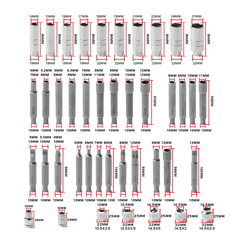 UTMALL 43pc Shock Absorber Strut Nut Go-Thru Socket Set Kit