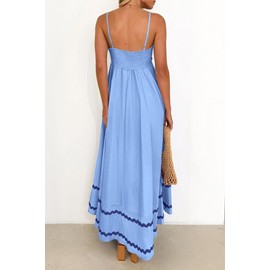 PRETTYGARDEN Women's 2025 Summer Flowy Maxi Dress Casual Sleeveless Spaghetti Strap Ruffle Beach Long Dresses (Light Blue,Small)