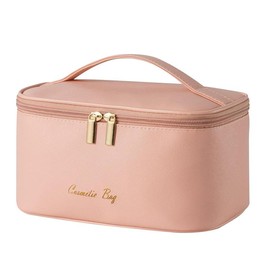 Portable Makeup Bag Cosmetic Bags for Women Medium Pouch Case Purse Make Up Organization Waterproof (Print Cow) - Color: Heather Pink