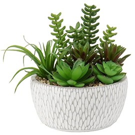 Briful Fake Plants Artificial Succulent Plants Fake Succulent Potting Mix, Decorative Artificial Plants Succulent Arrangement in Cement Pot for Home Office Bathroom Shelf Decor