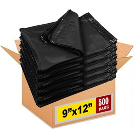 iMBAPrice 9x12 inches Black Poly Mailers, 500-Pack Medium Size #3 Poly Mailing Shipping Envelopes Bags, Self Seal Adhesive Waterproof and Tear Proof (Total 500 Bags)