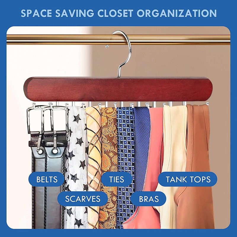 KEOAMG Tie Rack Hanger for Closet, Wooden Tie Hangers for