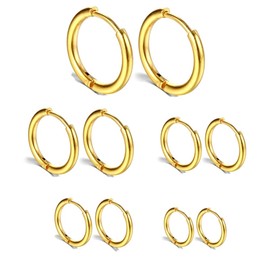 5 Pairs Stainless Steel Gold Hoop Earrings for Women Men Small Hoop Earrings Set Rounded Cute Huggie Earring Studs Hypoallergenic Climb Earrings Set