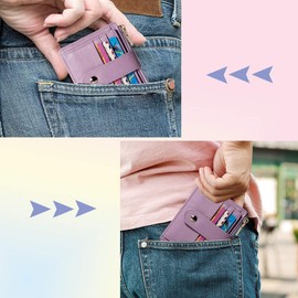 BTNEEU Men Women Leather Credit Card Holder RFID Blocking Slim Leather Wallet, Minimalist Card Holder Small Wallet with Coin Pocket, Thin Front Pocket Wallets with 9 Card Slots (Purple)