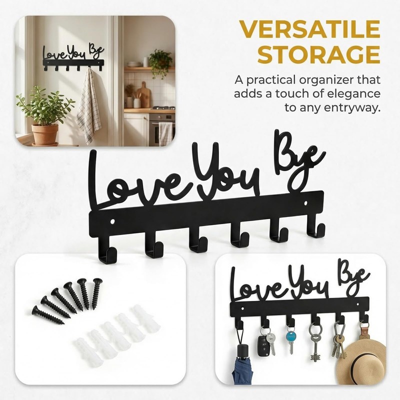 Solvio Key Holder for Wall, Stylish Black Key Hangers for