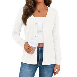 LILLUSORY Cardigan Sweaters for Women 2025 Trendy Summer Lightweight Cardigans Spring Sweater Button Down Shirts Outfits White M