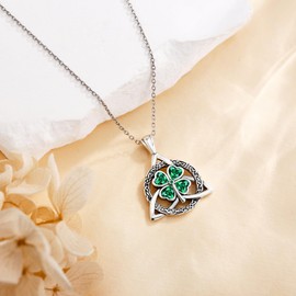 HUKKUN Four Leaf Clover Necklace Sterling Silver Shamrock Necklace St.Patrick's Day Jewelry Gifts for Women