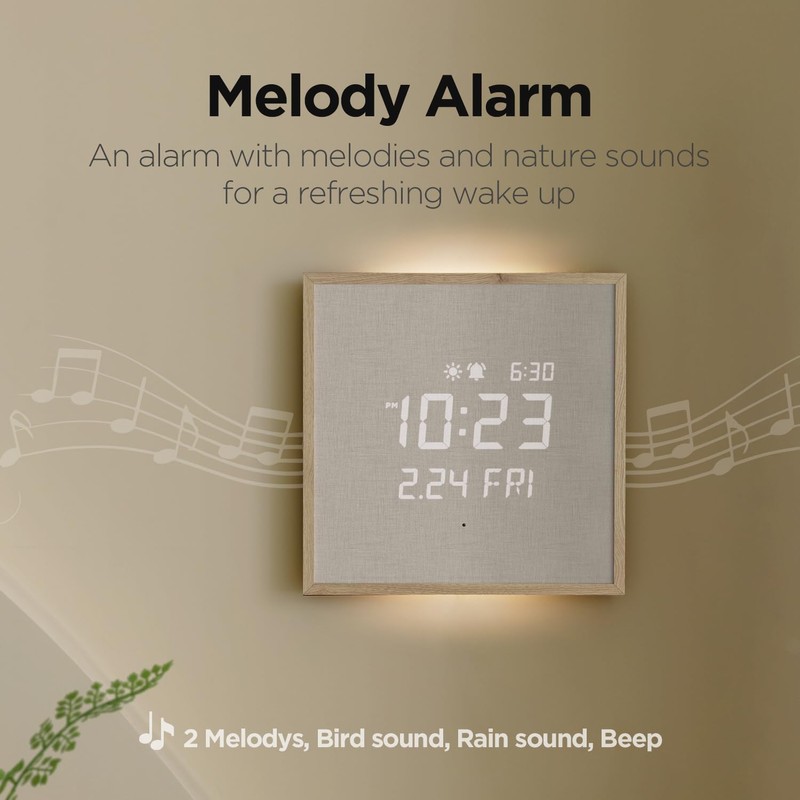 mooas Wooden Frame LED Silent Wall Clock with Remote, Backlit