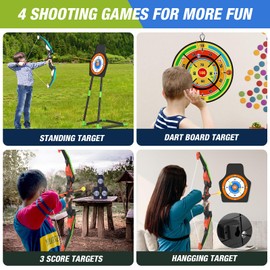 HYES 2 Pack Kids Bow and Arrow with 29" Large Dart Board, LED Light Up Archery Set with 24 Suction Cup Arrows, Indoor Outdoor Sport Toys Gifts for 3 4 5 6 7 8 9 10 11 12 Year Old Boys Girls