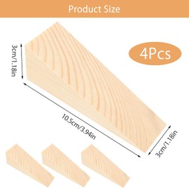 DAWRIS 4 Pcs Wooden Door Stop Stopper, Solid Non-Slip Firefighter Doorstop, Shims Triangle Wood Block Security Door Stopper Fit for Bottom of Door On Tile, Concrete, Carpet, Wooden Floor