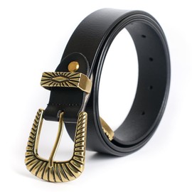 ECHAIN Women Genuine Leather Vintage Waist Belt for Dress Jeans Narrow (gold, waist:24-29)