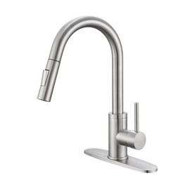 KPW Kitchen Sink Faucet with Sprayer Brushed Nickel Pull Down Kitchen Faucet High Arc Single Handle Stainless Steel 1 or 3 Hole, Kitchen Sink Faucets for Farmhouse Campervan Laundry RV