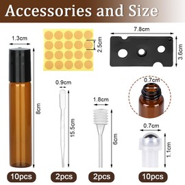 Jizxol roll on ätherische öle, Öl-Pack der 10-braunen Flasche Leere 10-ml nachfüllbare Rollon-Flaschen mit Edelstahl Roller Ball, für Öle, Duft, Kosmetik, Parfüme, Massagen.