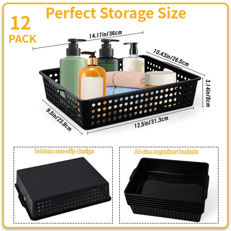 12 Pcs Plastic Storage Baskets Bulk 14 x 10 In